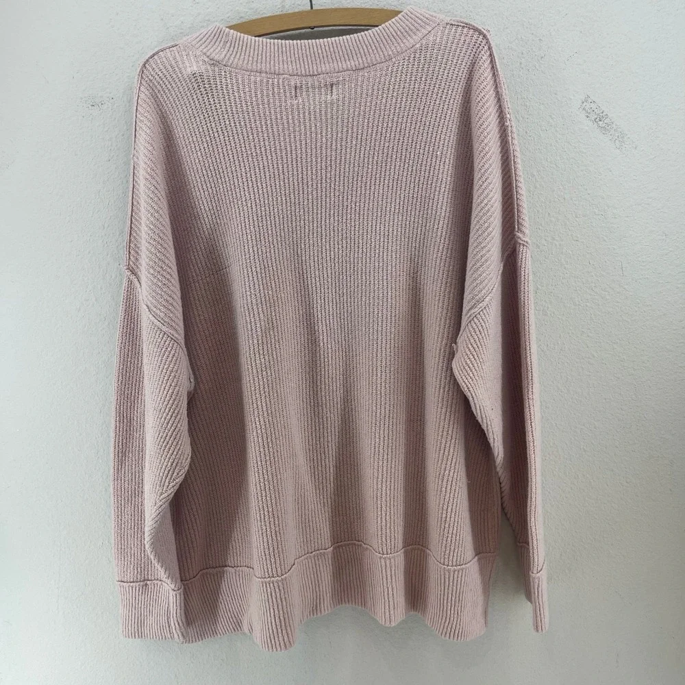 Aerie Oversized Ribbed Sweater Women M Pink Cozy Slouchy Side Slit Soft - Picture 7 of 10